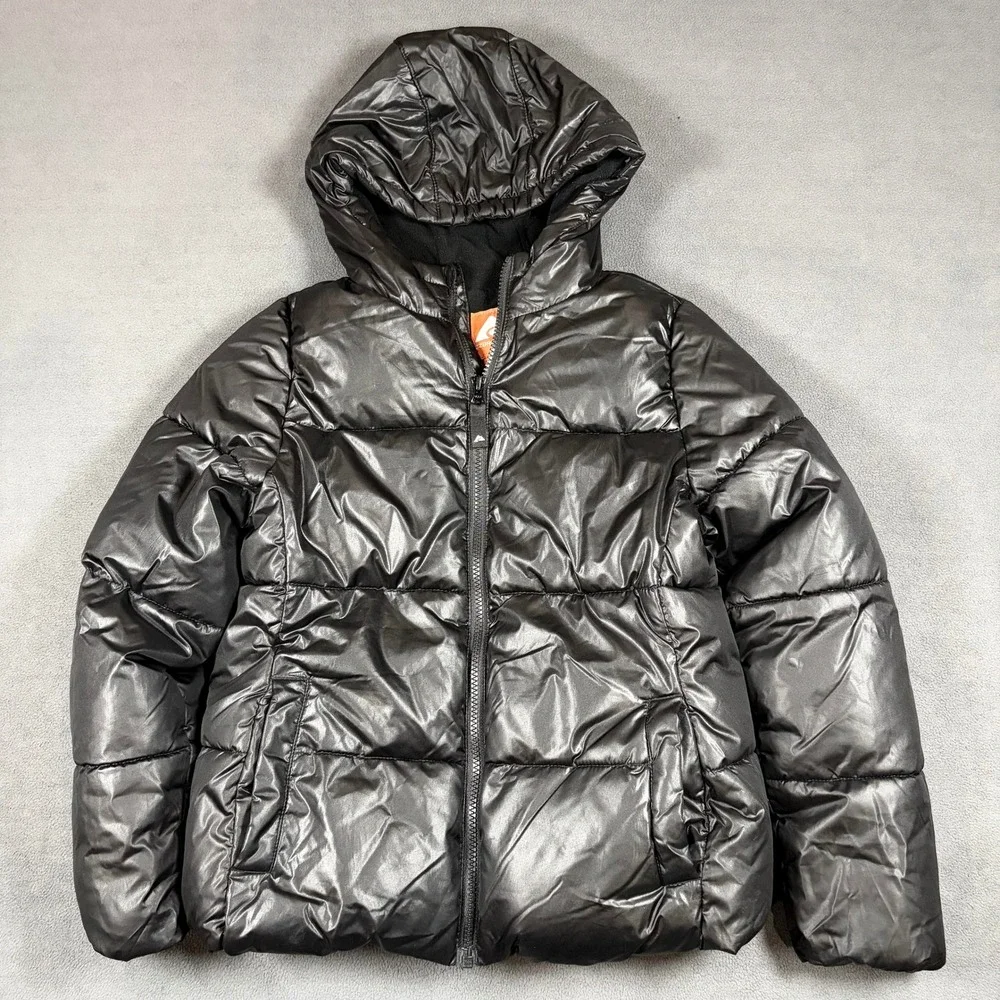 Ozark Trail Puffer Jacket Youth Size L (10-12) Black Hooded Full Zip